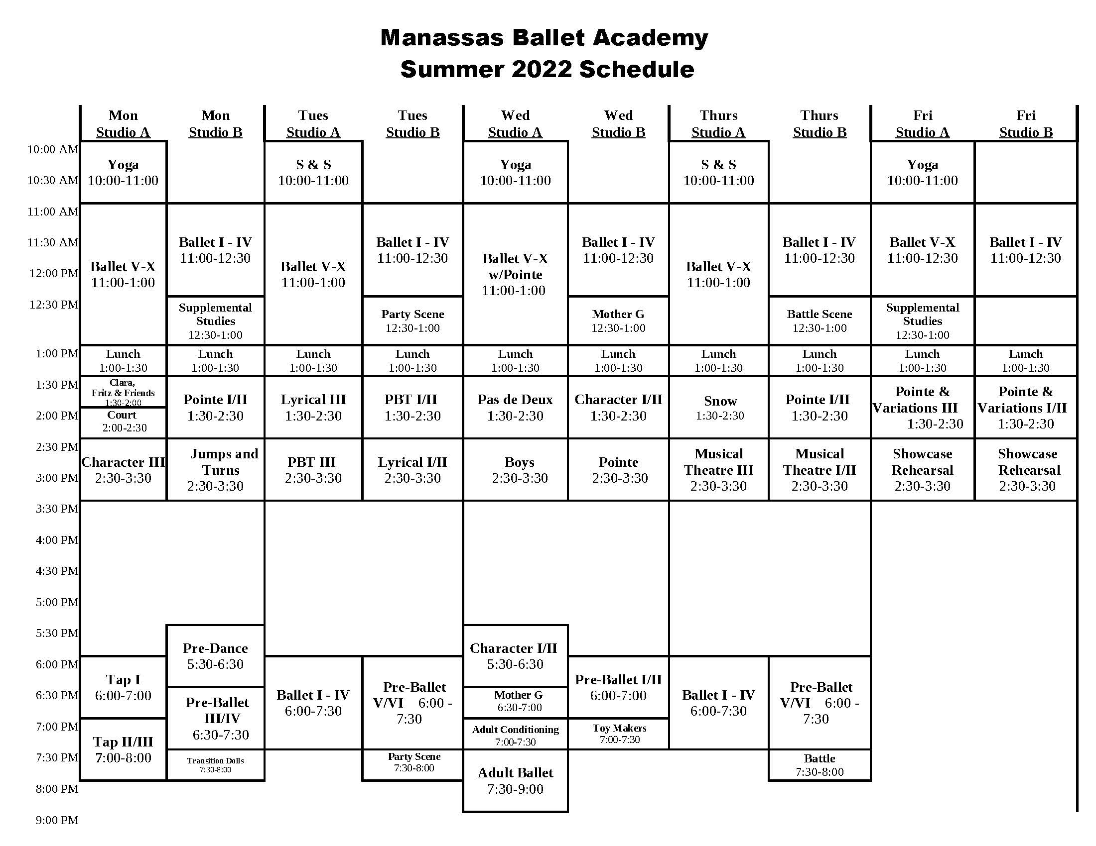 Summer Schedule 2022 (2) Manassas Ballet Theatre