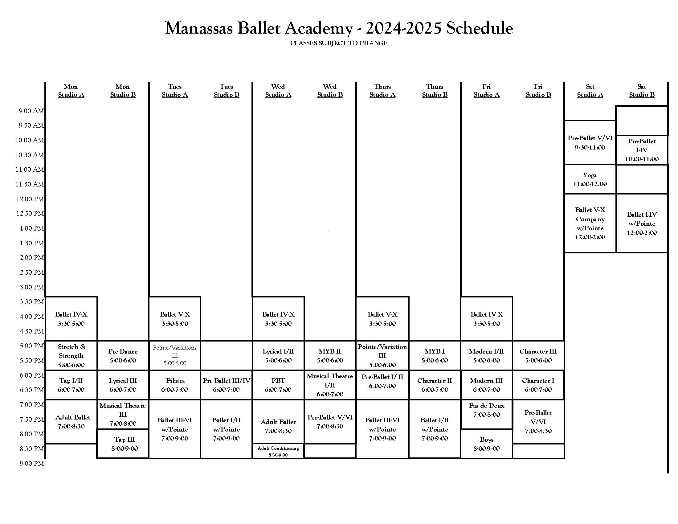 Updated MBA Schedule 2024-2025 1.3.24 - Manassas Ballet Theatre